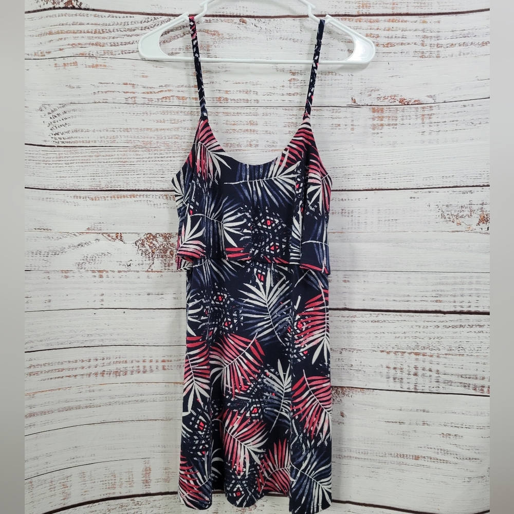 Express Navy Blue & Red Palm Tree Leaves Print Mini Dress Size XS
